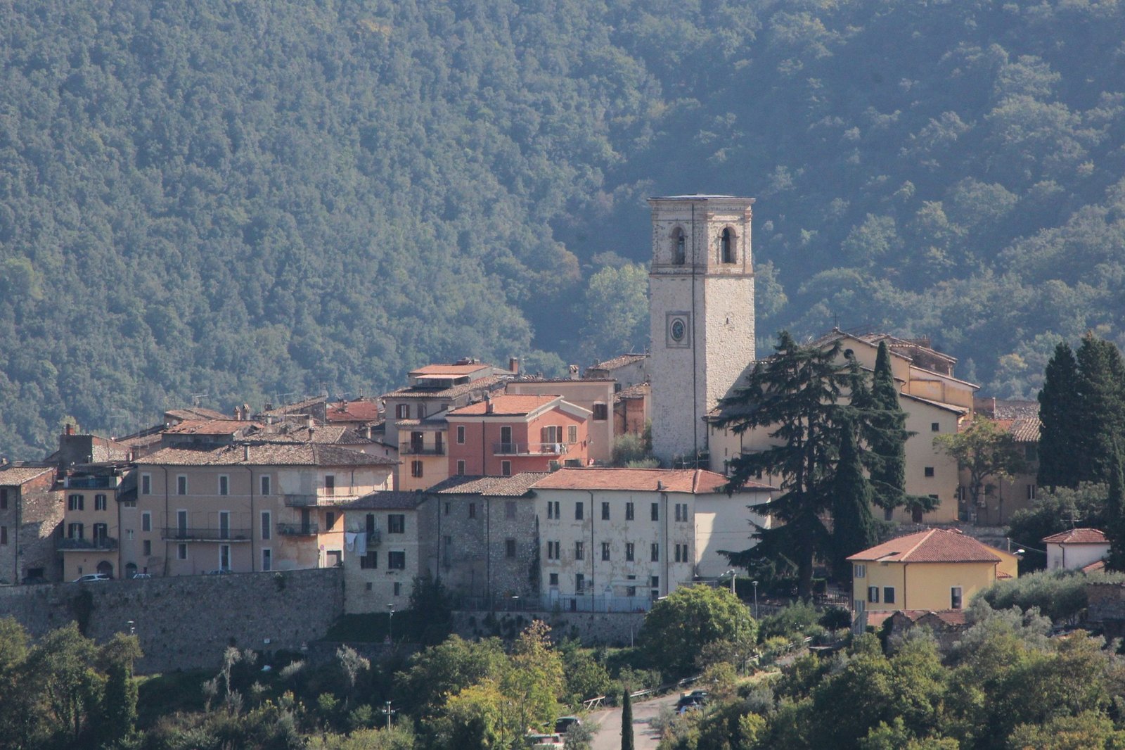 Collestatte, the hilltop village above Marmore Falls, from across the Nera valley